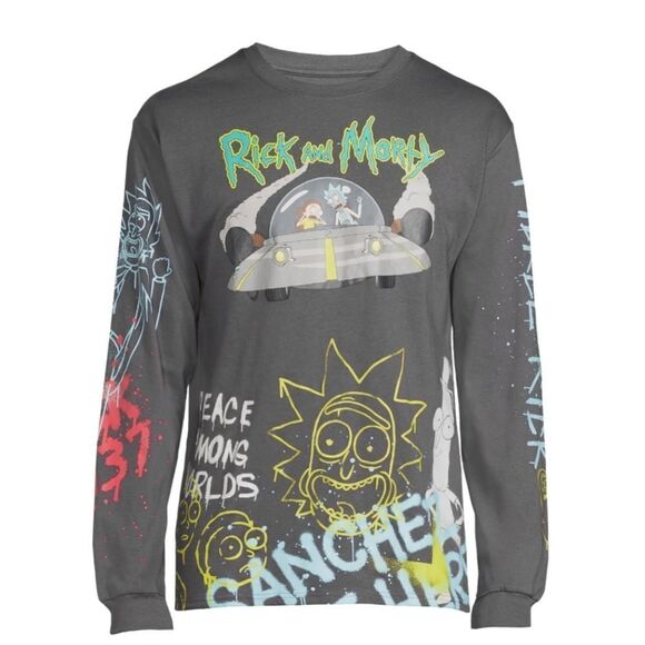 Rick and Morty Airbrush Men's Long Sleeve Graphic T-Shirt - Picture 4 of 4